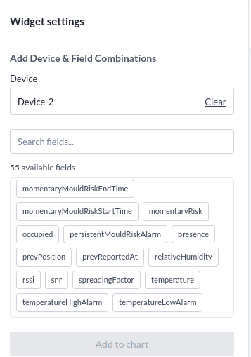 The Multi-device chart settings, with the device and field selectors and the Add to chart button