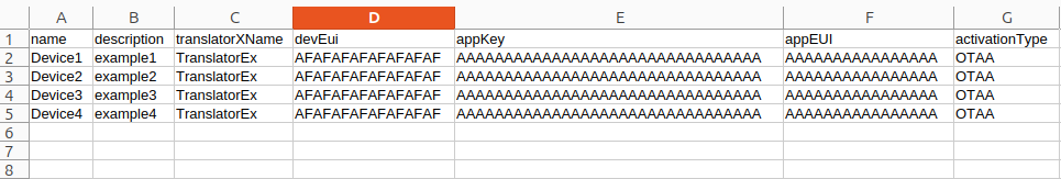 Example CSV file for batch install; the values shown are placeholders
