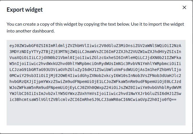 The export string shown for copying