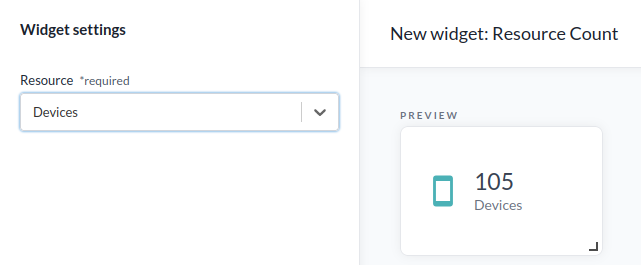 A Resource count widget, showing a count of devices