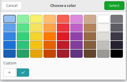 The colour selector showing the preset swatches