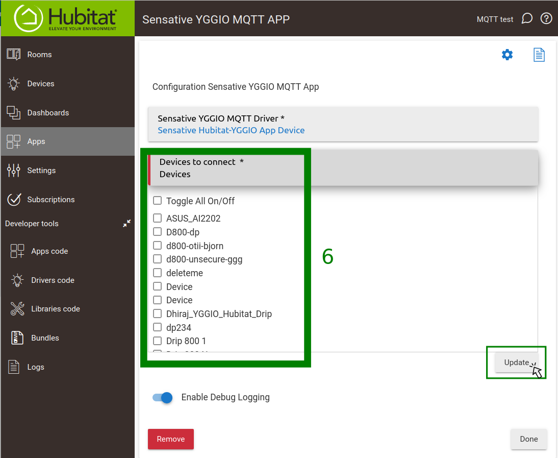 Die Sensative-App in Hubitat, dritter Konfigurationsbildschirm