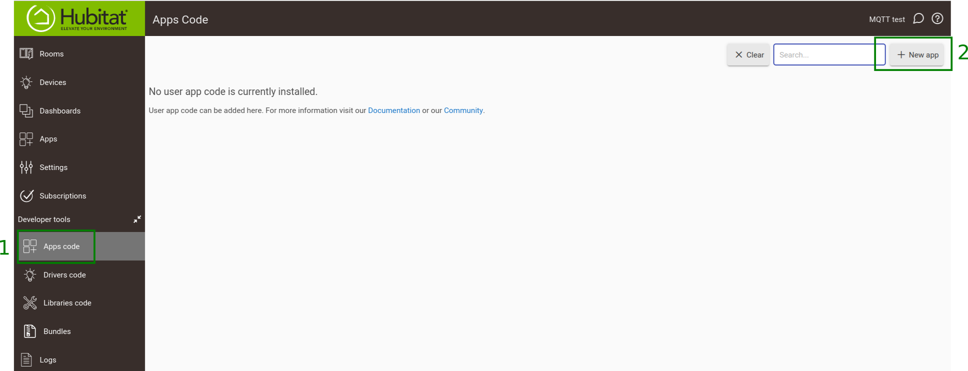 Die Installation der Yggio-App in Hubitat im Editor Apps Code