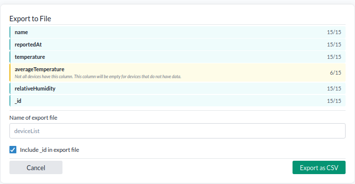 Yggio export with CSV