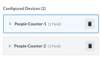 The Configured devices section, listing the devices added to the table
