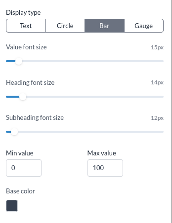 The Bar display settings, with the min and max values